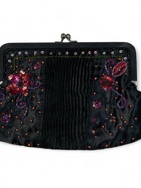 Early 2000s Floral Beaded Sequin Evening Clutch